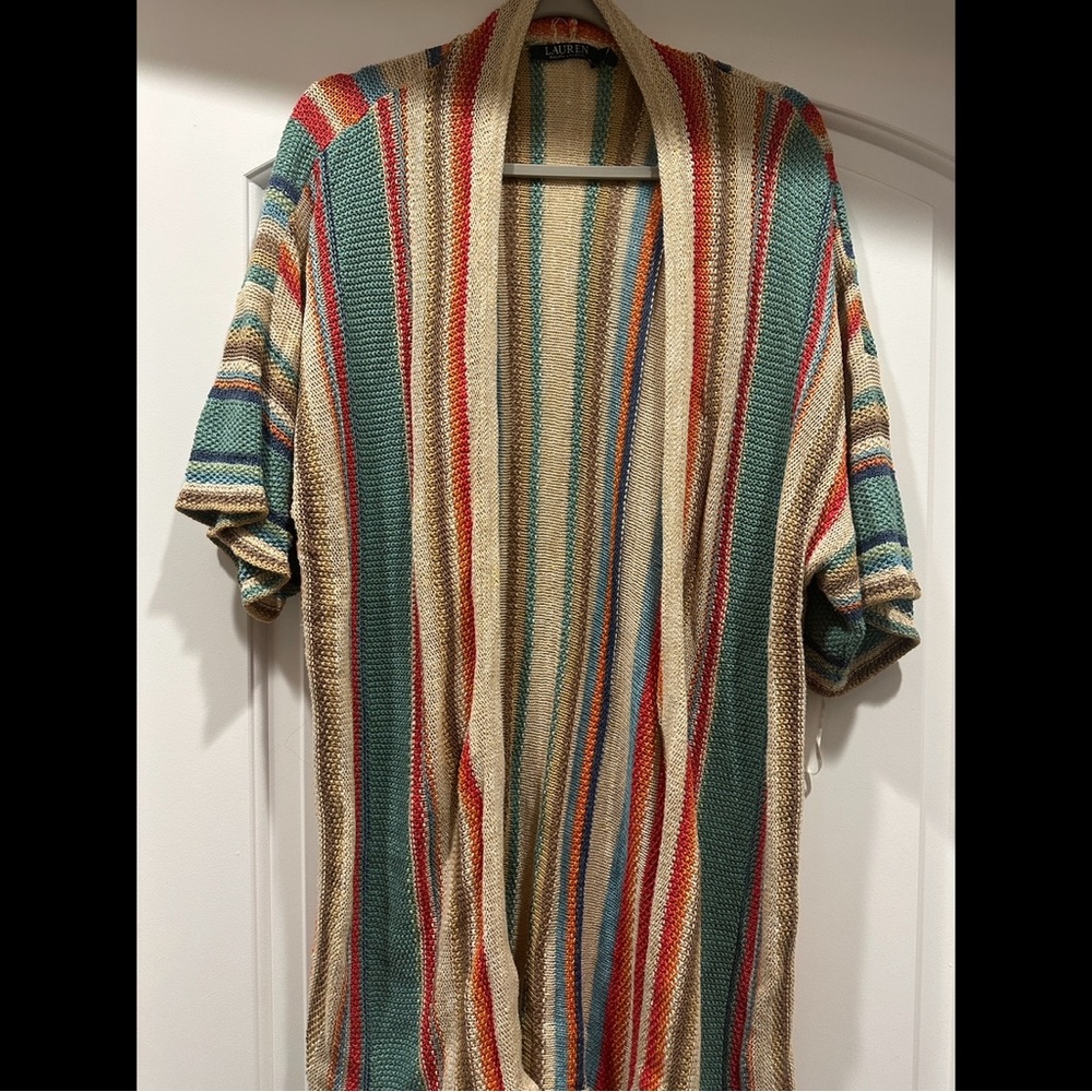 Striped Multicolor Open-Front Cardigan